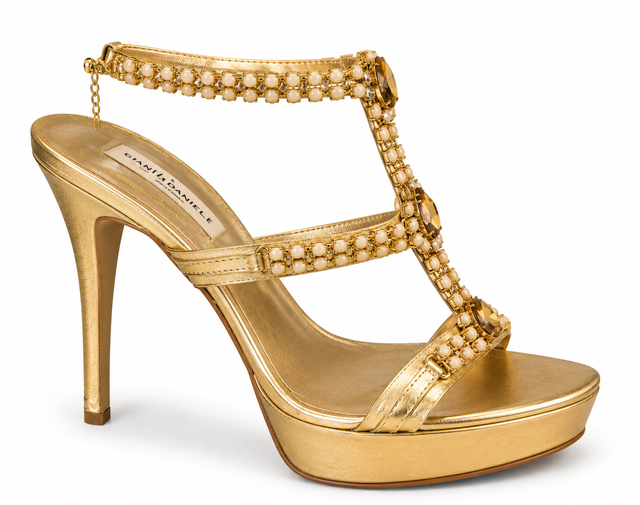 High heel platform Tiffi Capri Sandals in Gold