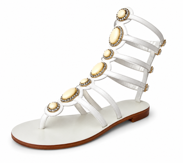 Yelena NY White Gladiator "Clarissa" Flat Sandals
