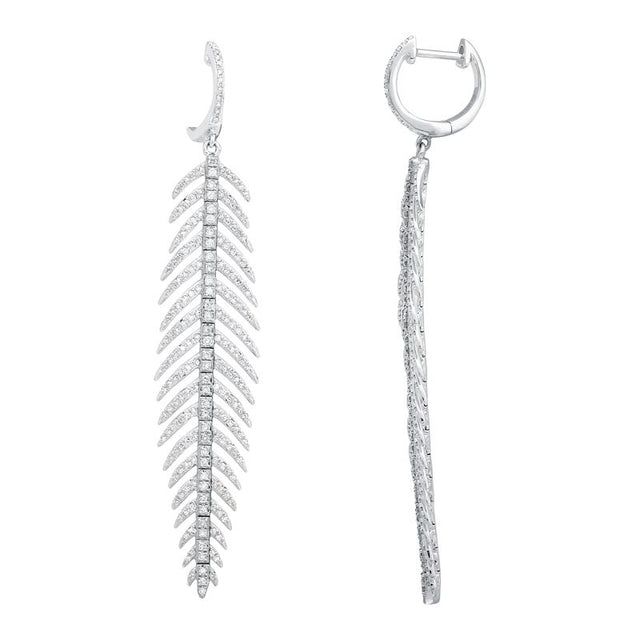 Silver diamond leaf earrings