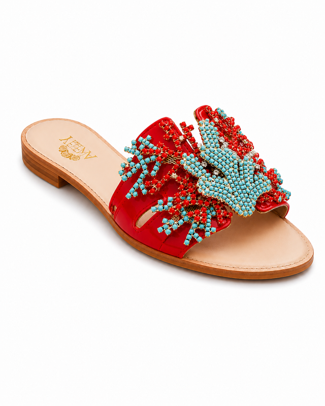 Orange Coral color Coral Embellishment Slide Sandals