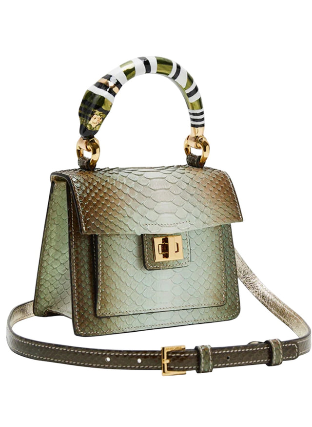 python handbag with hand-painted snake enamelled brass handle