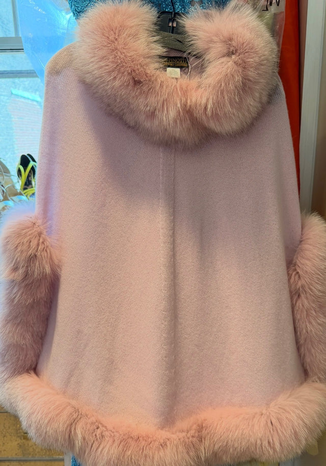 Pink Cashmere Poncho with Fox Fur Trims