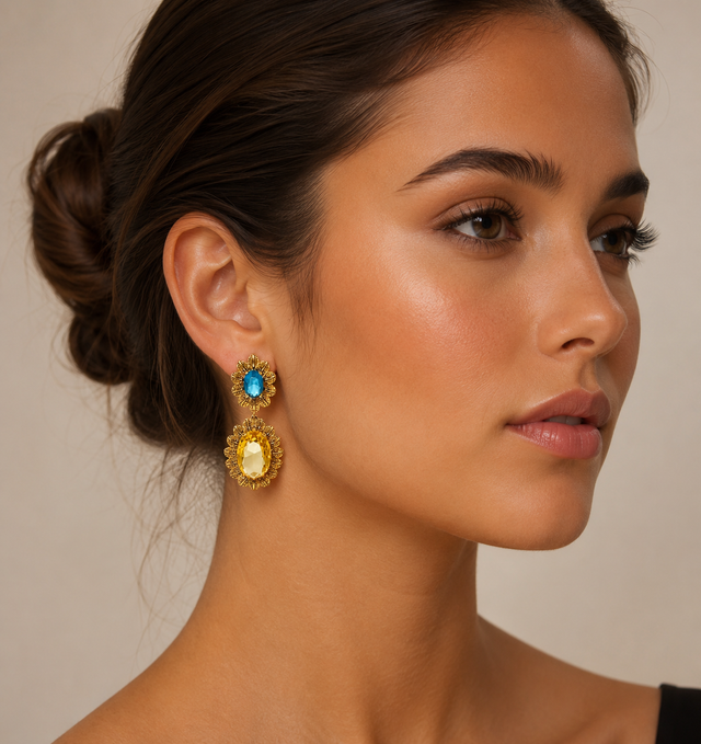 Stunning Yellow Blue Crystal Earring