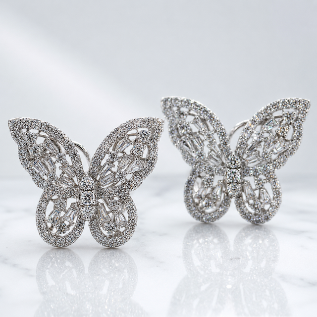 18K White Gold Diamond Butterfly Earrings