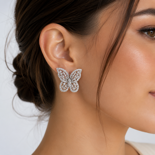 18K White Gold Diamond Butterfly Earrings