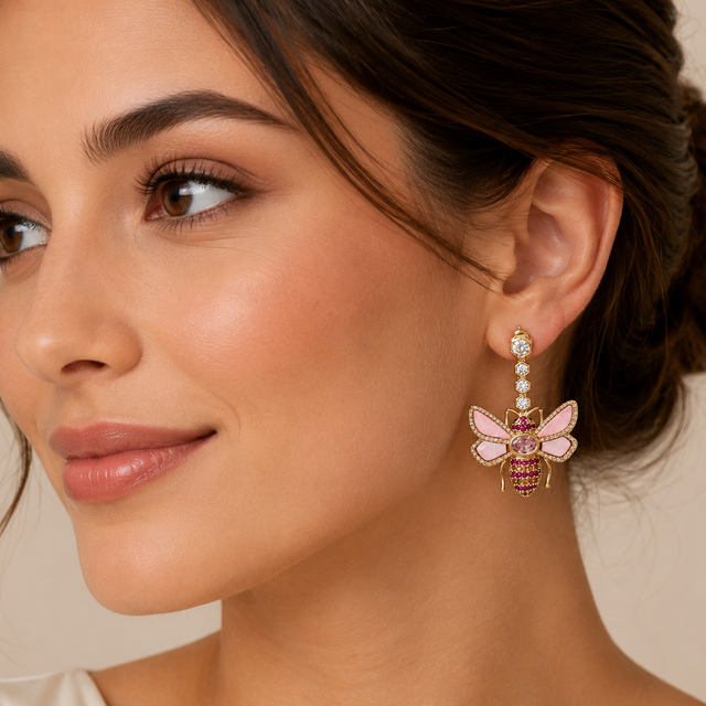 Pink Drop Bee Earrings