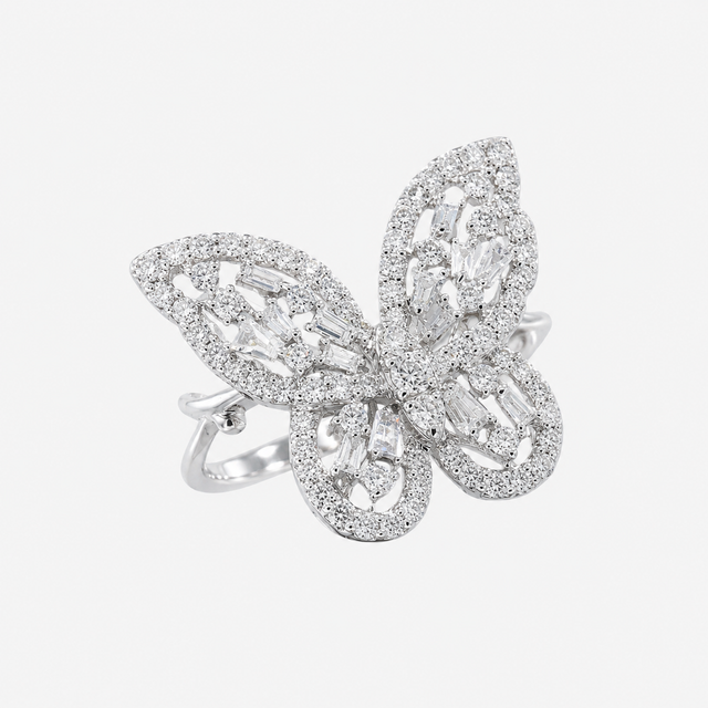 18K White Gold Diamond Butterfly Ring
