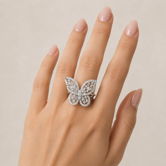 18K White Gold Diamond Butterfly Ring