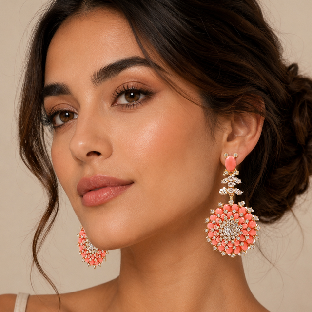 Coral Crystal Earring