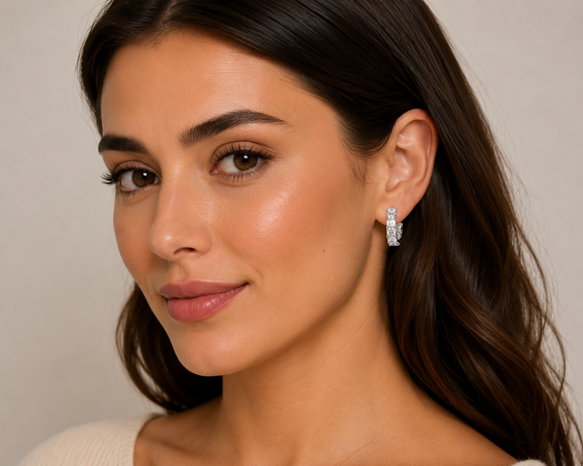 White zirconia hoop earrings