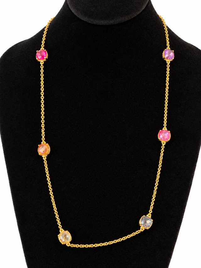 Multicolor Square Zirconia Necklace - Long Version