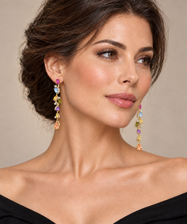 Multicolored drop earring in gold