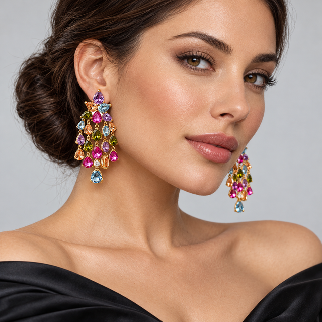 Multicolor waterfall earring