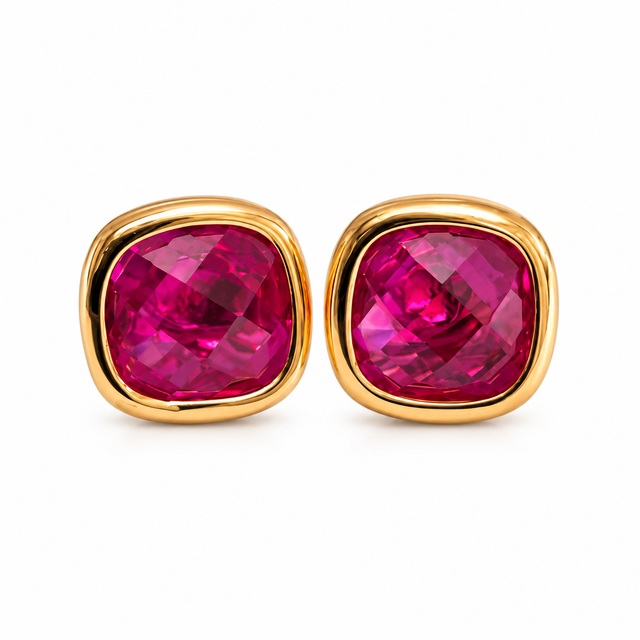 Pink cushion-cut stone earring