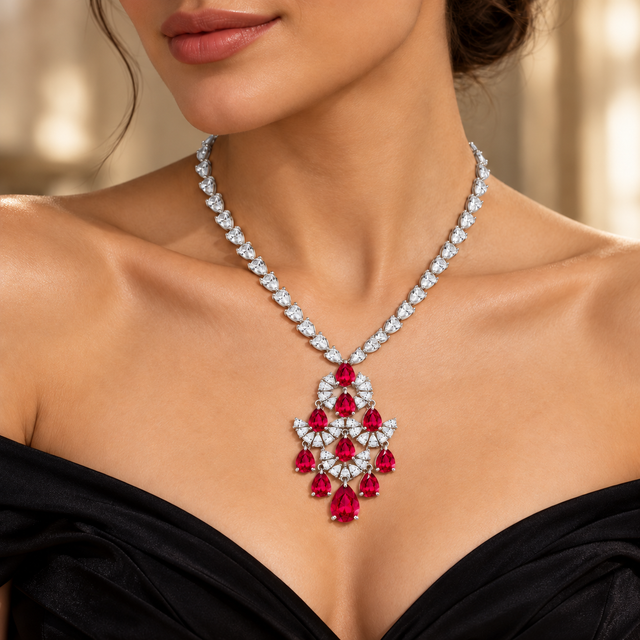 Ruby Red Chandelier Necklace