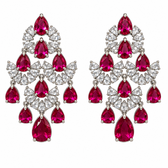 Red and silver drop earrings