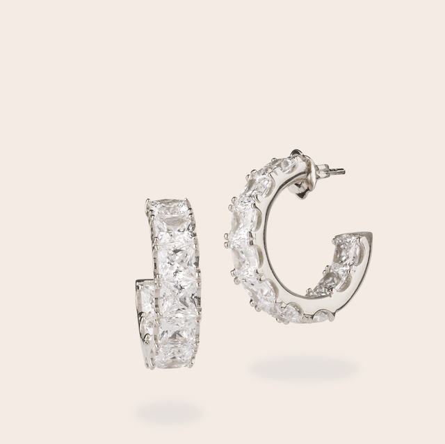 White zirconia hoop earrings
