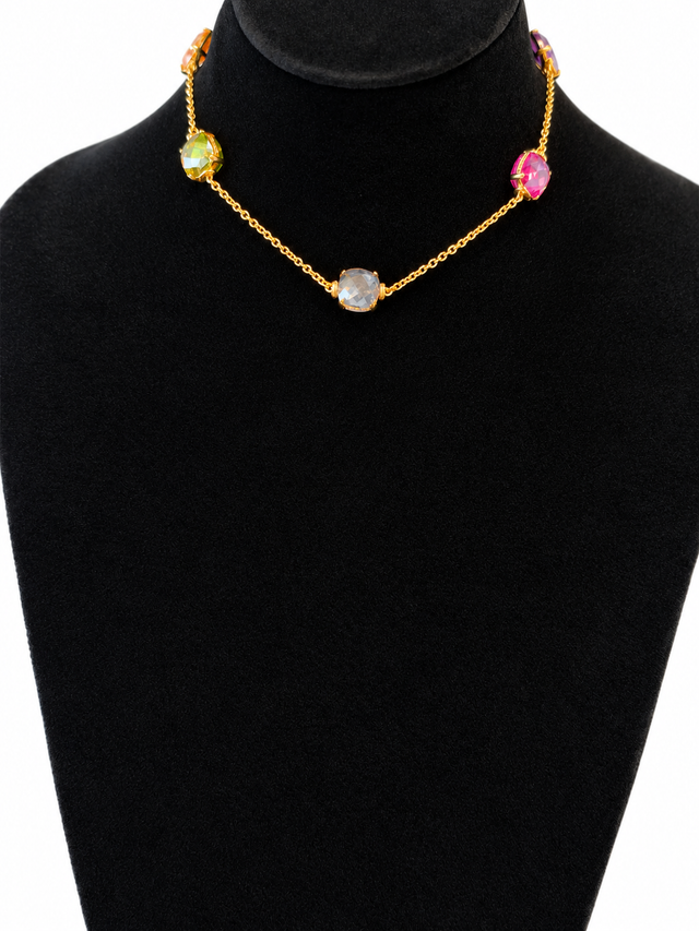 Multicolor Square Zirconia Necklace - Short Version