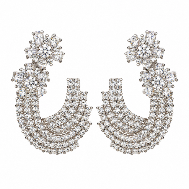 Flower white zirconia jewel earring