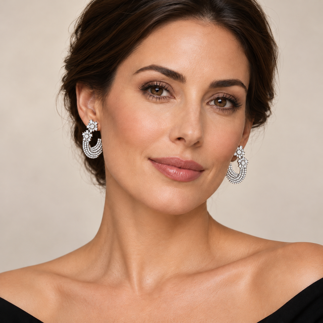 Flower white zirconia jewel earring