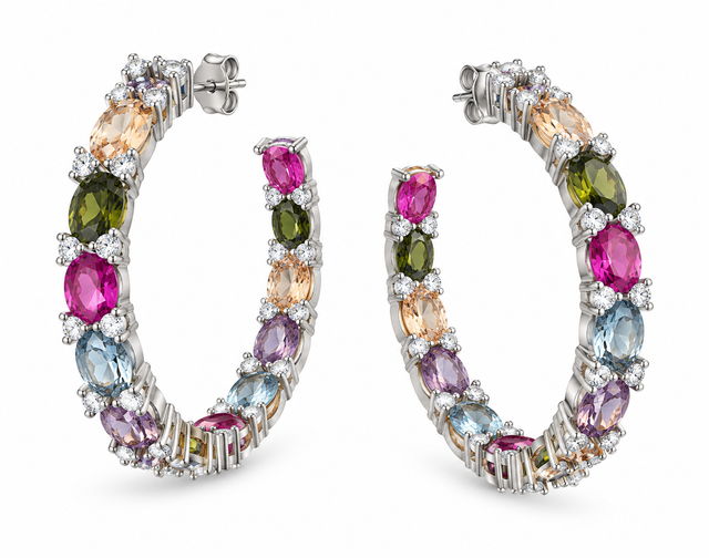 Multicolor Stone Hoop Earrings