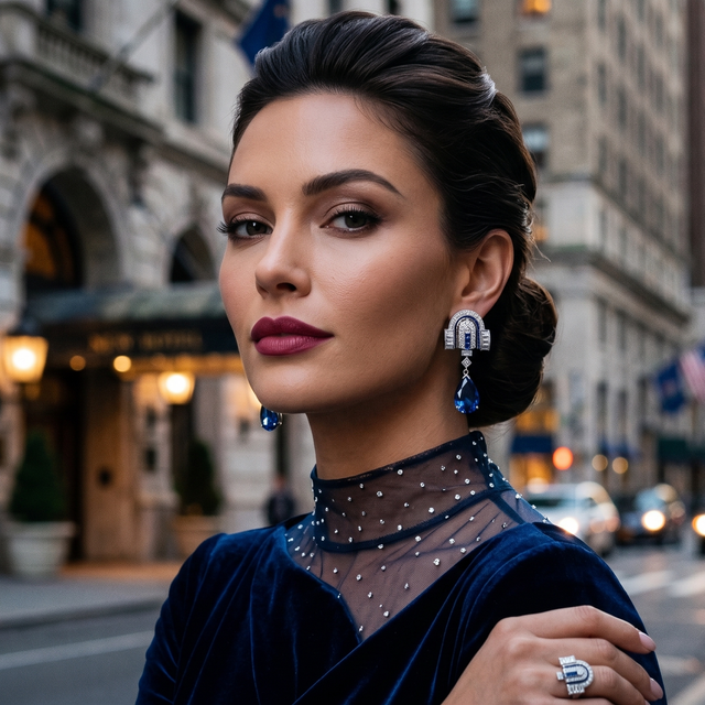 Art Deco Style Blue Sapphire Drop Earrings