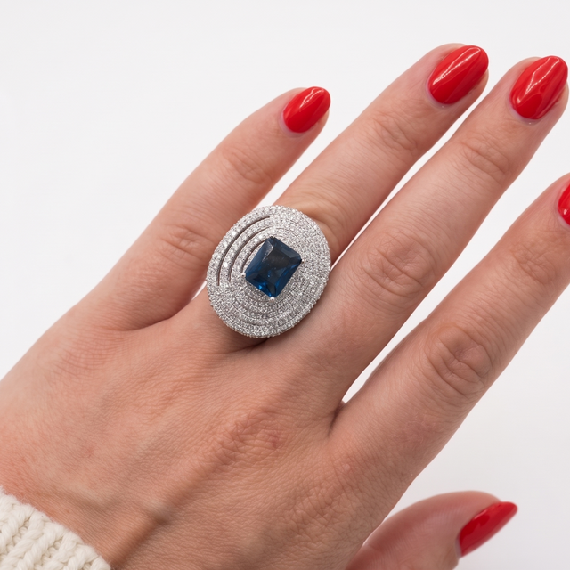 Blue Crystal Halo Ring