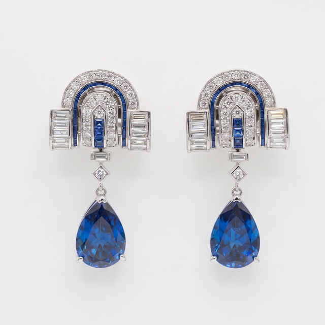 Art Deco Style Blue Sapphire Drop Earrings
