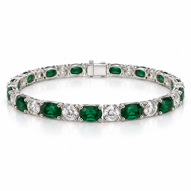 Oval zirconia tennis bracelet in color green