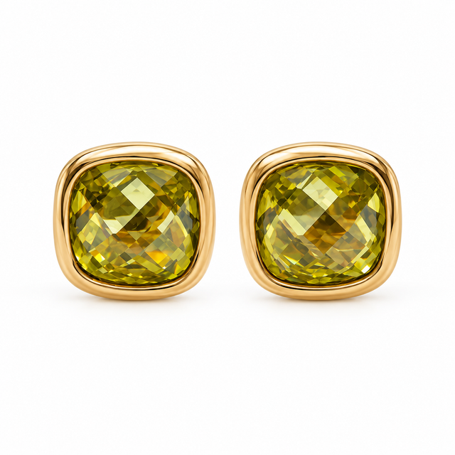 Green cushion-cut stone earring