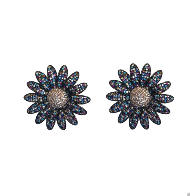 Multicolor flower statement earrings in darker hues