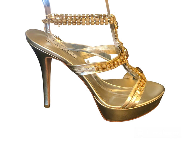 High heel platform Tiffi Capri Sandals in Gold