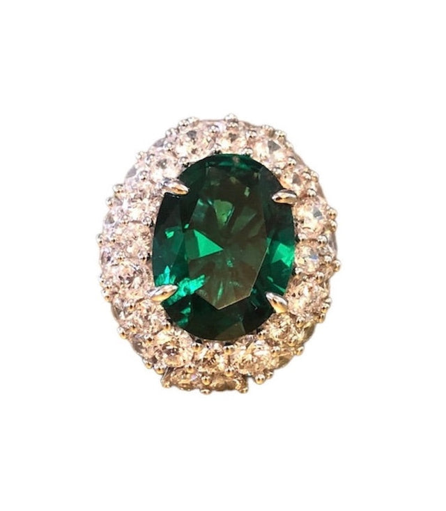 Emerald green CZ crystal ring