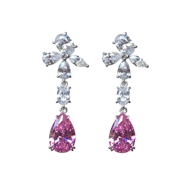 Pink pear shape CZ dangle earrings