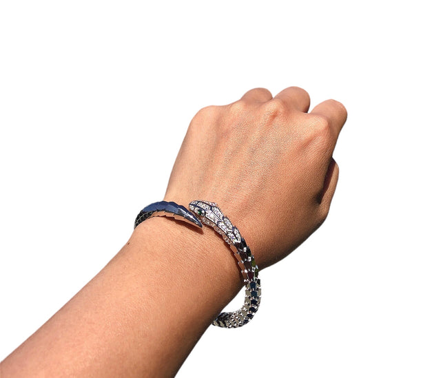 Silver snake ice cut stone bracelet