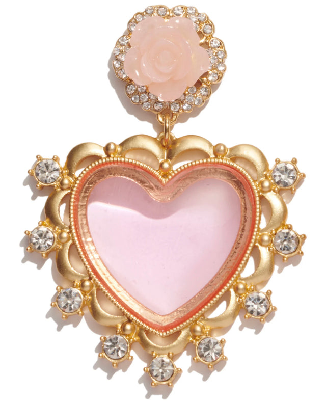 Rosette Pink Heart Earrings