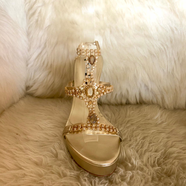 High heel platform Tiffi Capri Sandals in Gold