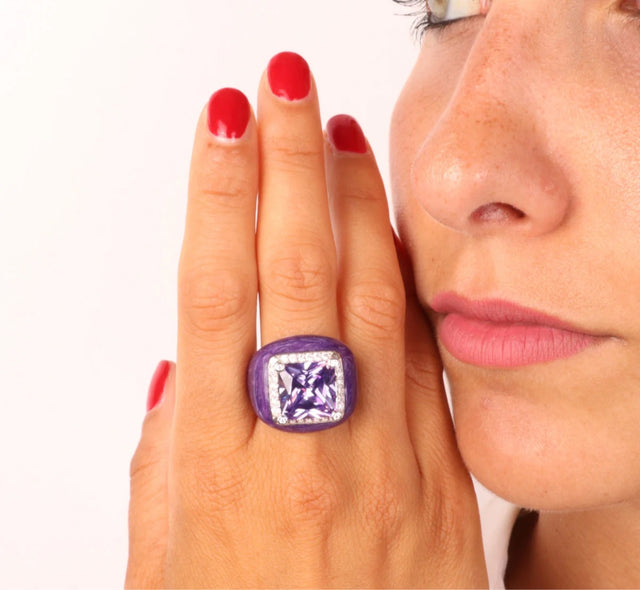 Jumbo single lavender stone ring in purple