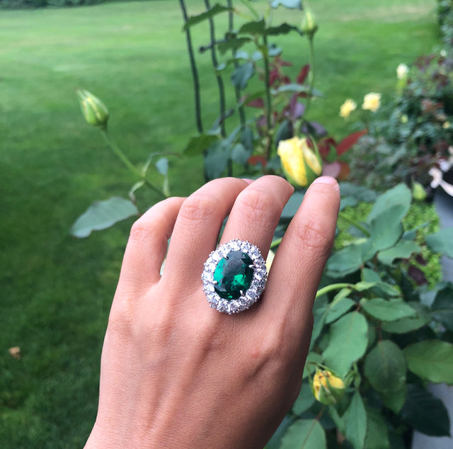 Emerald green CZ crystal ring