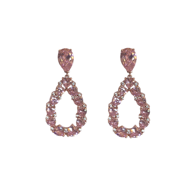 Pink heart shaped crystal drop earrings
