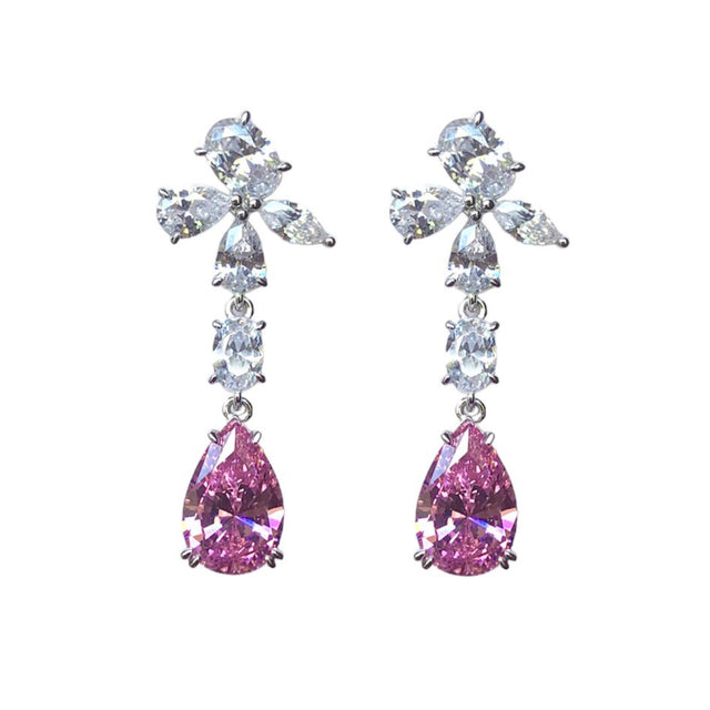 Pink pear shape CZ dangle earrings