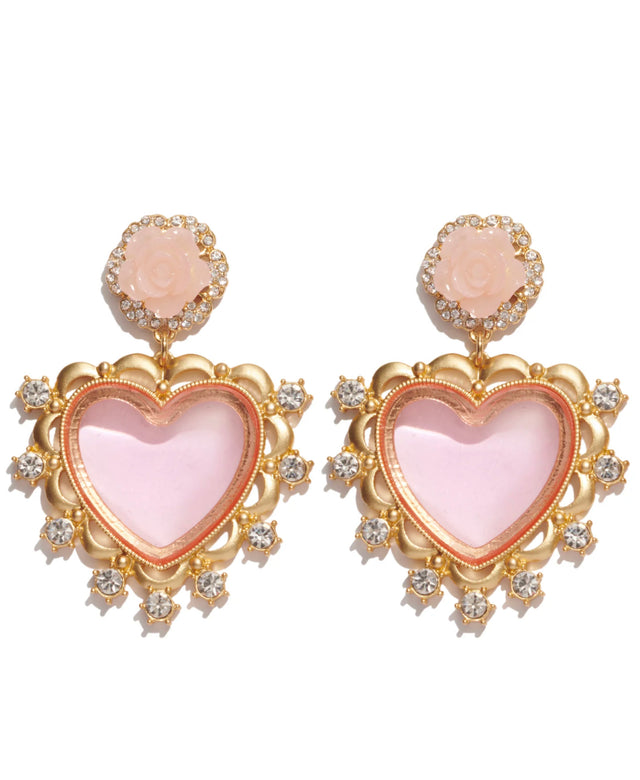 Rosette Pink Heart Earrings