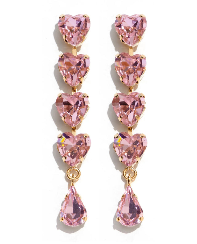 Pink heart shaped crystal earrings