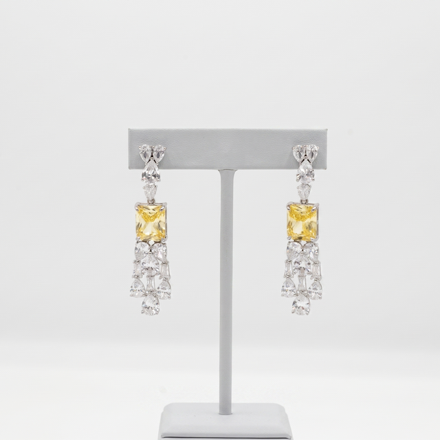 Yellow Jewel and Cubic Zircon Earrings
