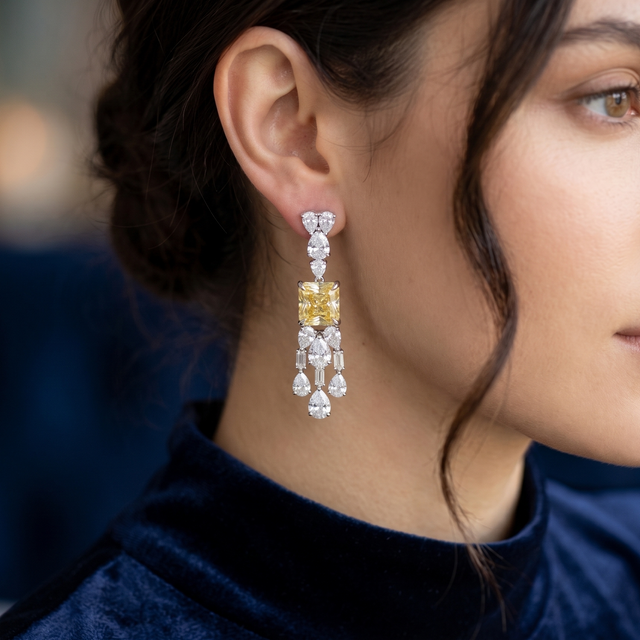 Yellow Jewel and Cubic Zircon Earrings