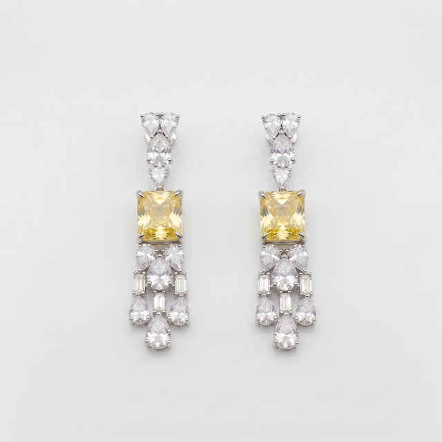 Yellow Jewel and Cubic Zircon Earrings