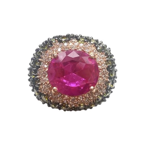 Yelena NY Two Tone Cocktail Ring  Emerald / Pink