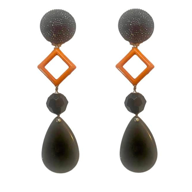 Capri Clip-On Earrings in Black & Orange