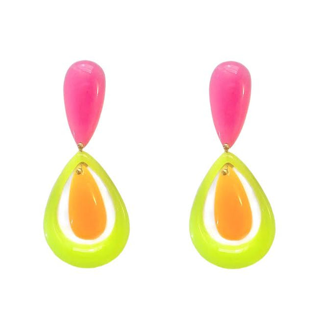 Capri Clip-On Earrings in Lime Green and Pink
