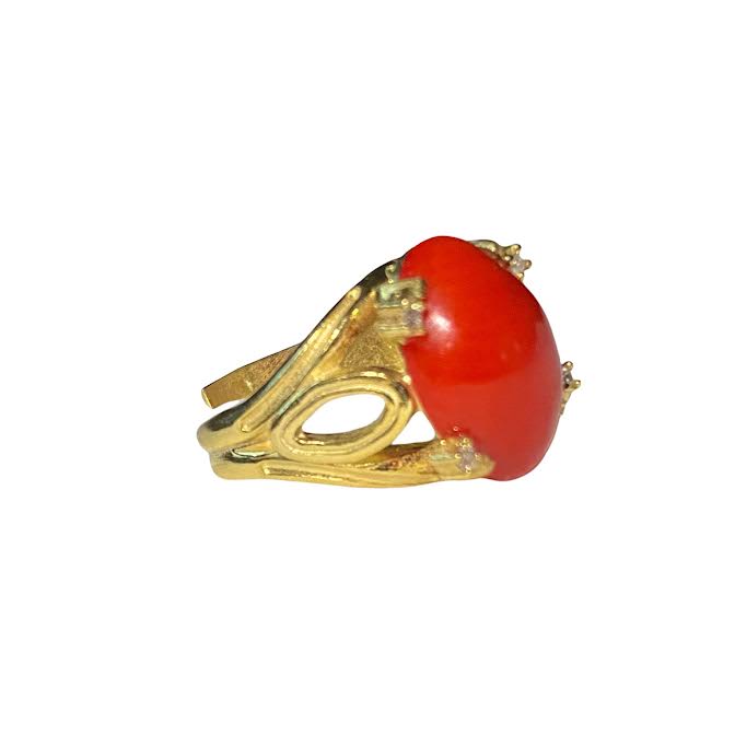 925 Sterling Silver Certified Natural Red Coral Gemstone Antique Ring